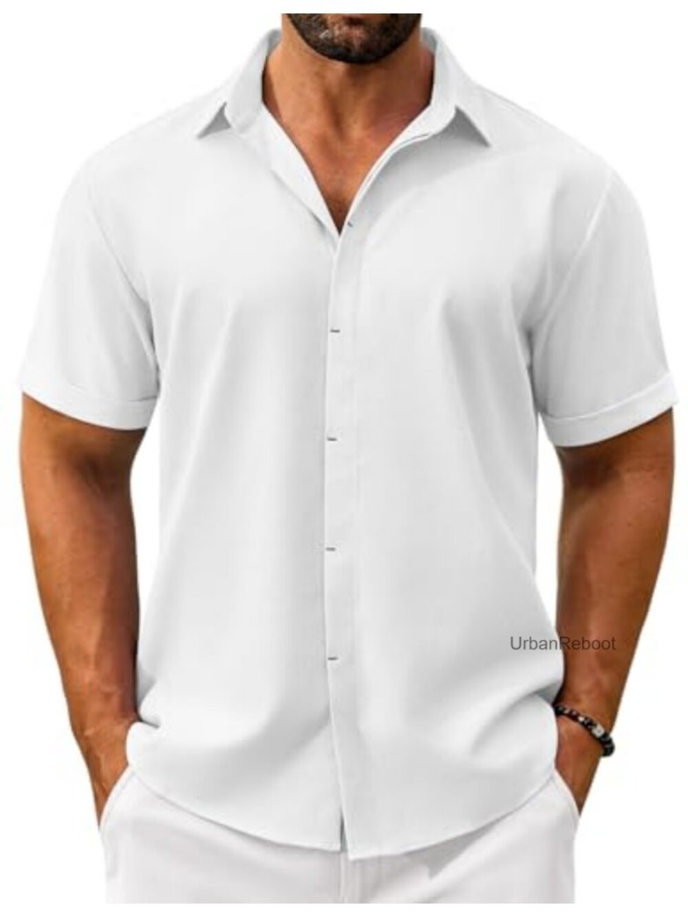 Men's Linen Blend Button Down Shirt Short Sleeve Casual Summer Wedding Beach